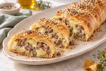 Strudel di Pasta Sfoglia con Salsiccia, Stracchino e Patate
