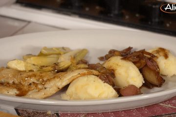 Ricetta La Casa del Gusto, Filetto di Spigola con Purea di Patate, Scalogno all’Aceto Balsamico e Carciofi Stufati