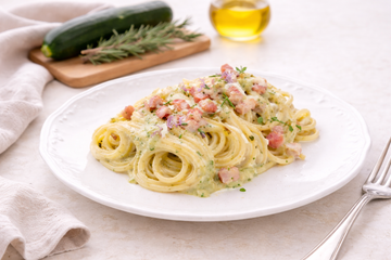 Ricetta Spaghetti con Crema di Zucchine e Pancetta