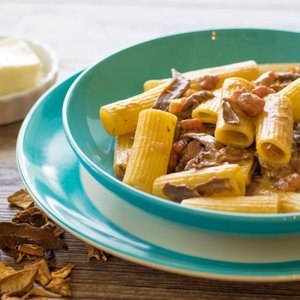 Pasta Funghi, Pancetta e Stracchino
