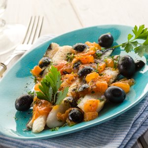 Coda di Rospo con Olive e Pomodorini