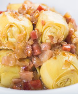 Ricetta Cuori di Carciofo in Padella con Pancetta