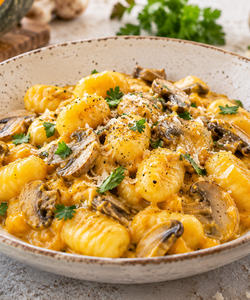 Ricetta Gnocchi alla Crema di Zucca e Funghi