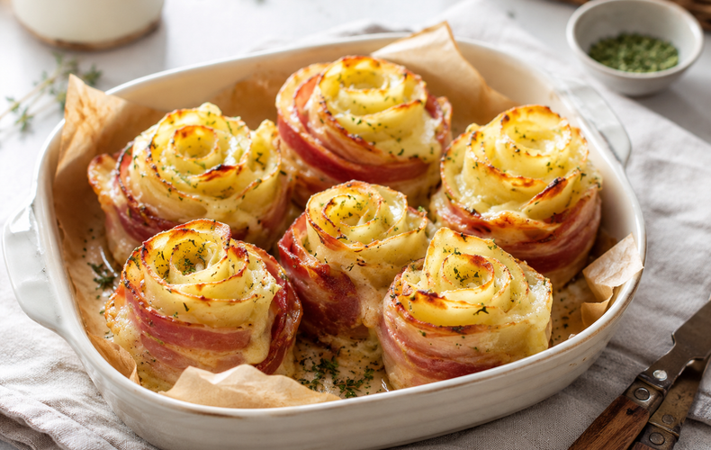 Ricetta Rose di Patate e Bacon al Forno