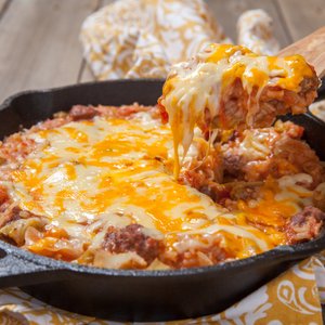 Verze in Padella con Carne Macinata e Funghi