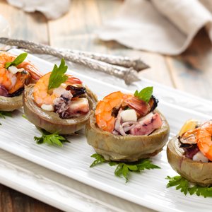 Cestini di Carciofi con Insalata di Mare