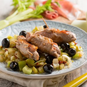 Involtini di Vitello con Porri e Olive