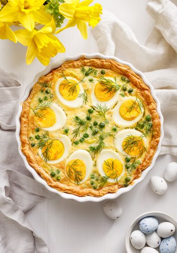 Ricetta Torta Salata Porri, Piselli e Uova 
