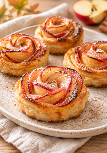 Ricetta Rose di Pasta Sfoglia con Mele, Marmellata e Cannella