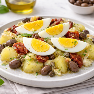 Insalata di Patate Sfiziosa con Pomodori Secchi, Uova e Olive