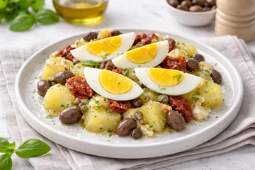 Ricetta Insalata di Patate Sfiziosa con Pomodori Secchi, Uova e Olive