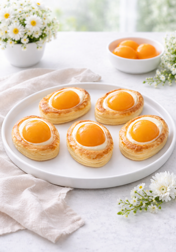 Ricetta “Finte” Uova di Sfoglia con Crema al Limone e Pesche