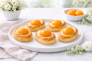 “Finte” Uova di Sfoglia con Crema al Limone e Pesche