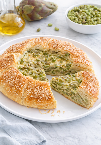 Ricetta Torta Salata Carciofi, Fave e Piselli