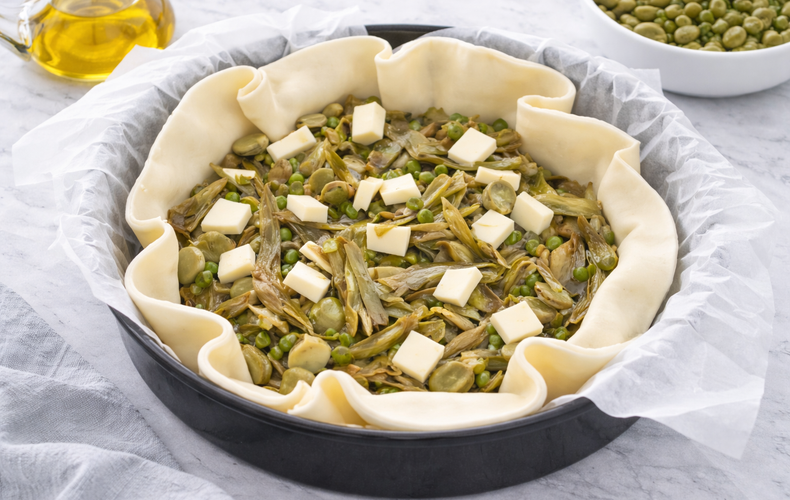 Ricetta Torta Salata Carciofi Fave E Piselli Preparazione 2