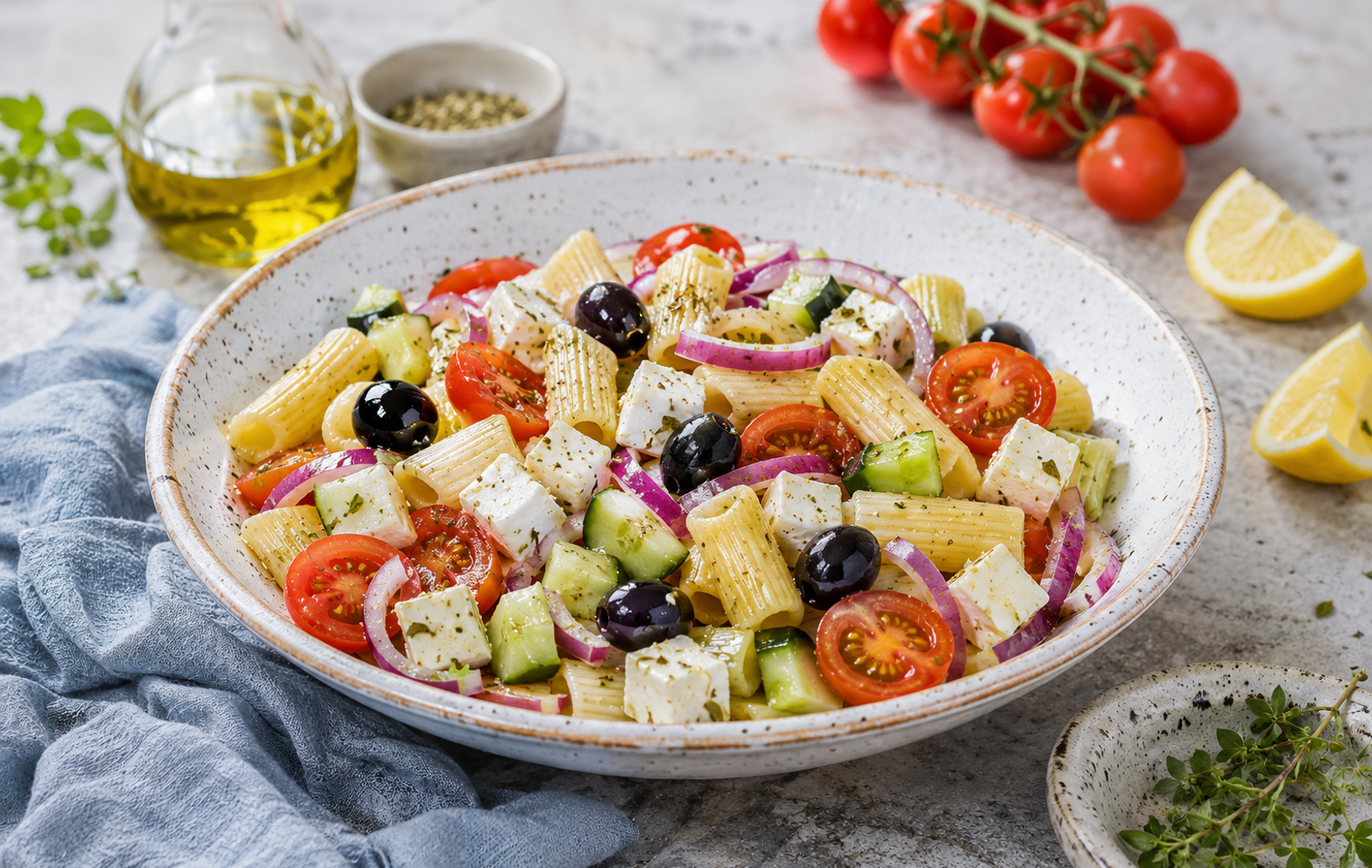 Pasta Fredda alla Greca con Feta e Olive