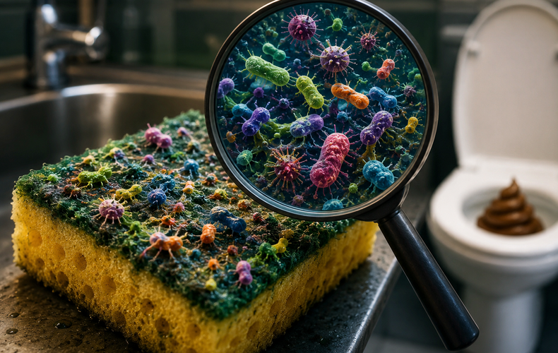 Spugne da cucina, lo studio: superficie contaminata, peggio solo le feci