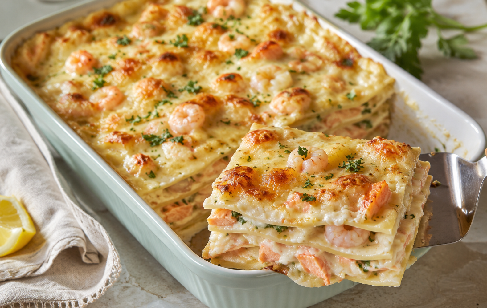 Lasagne Salmone e Gamberetti
