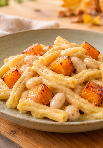 Ricetta Casarecce Light con Crema di Cannellini e Zucca