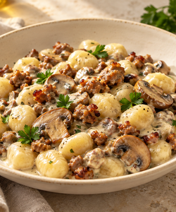 Ricetta Gnocchi con Funghi, Salsiccia e Taleggio