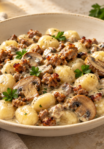 Ricetta Gnocchi con Funghi, Salsiccia e Taleggio