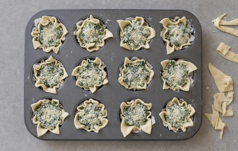 Cestini di Pasta Sfoglia Ricotta e Spinaci: passo 3