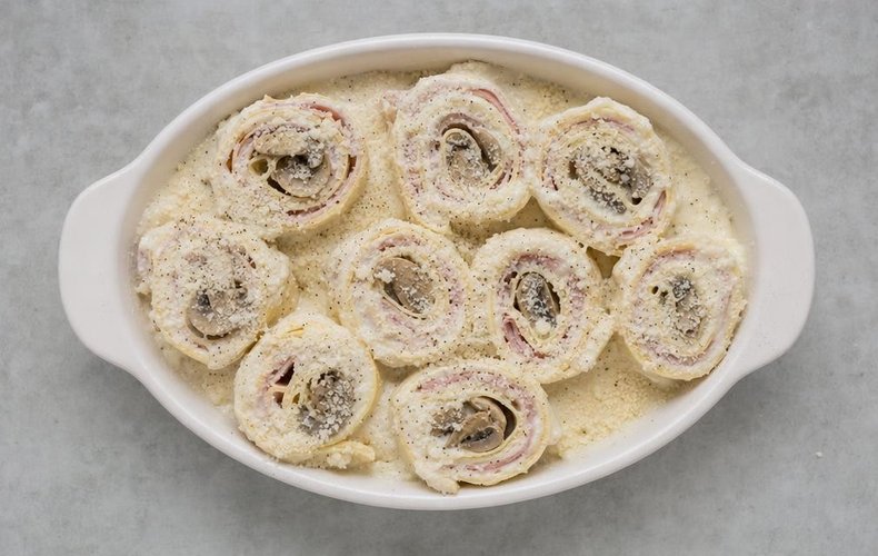 Girelle di Lasagna Prosciutto e Funghi: passo 7
