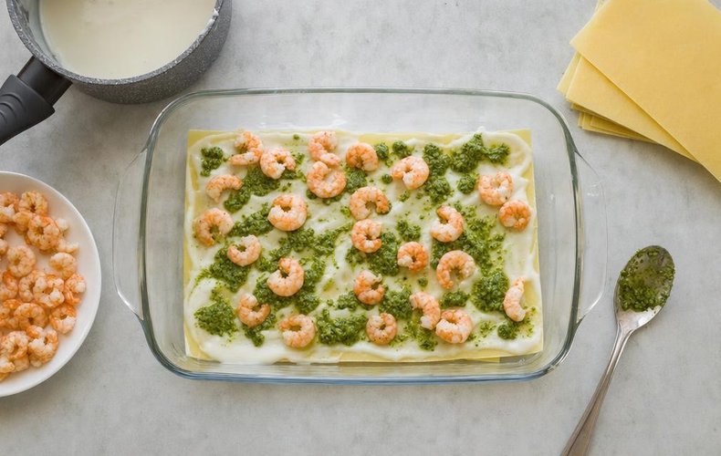 Lasagne con Pesto e Gamberetti: passo 4